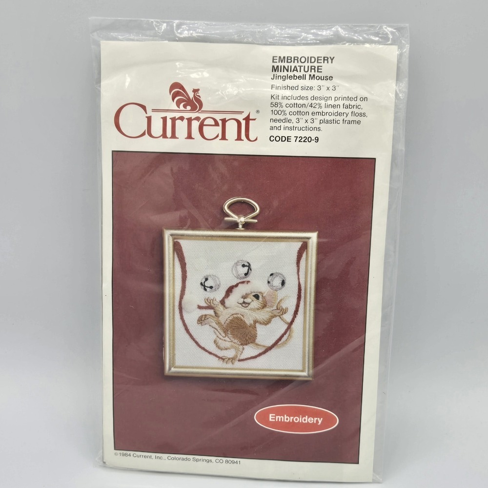 Current Vintage 1984 Jinglebell‎ Mouse Embroidery Miniature Kit 7220-9 Christmas